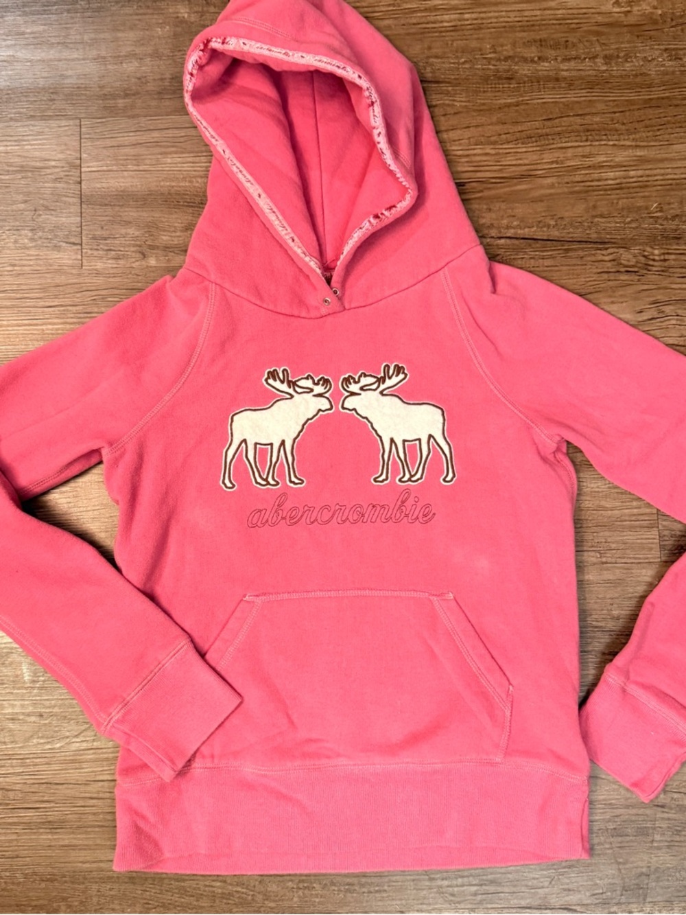 Vintage Y2K Abercrombie & Fitch Pink Hoodie with Cream Moose Appliqué